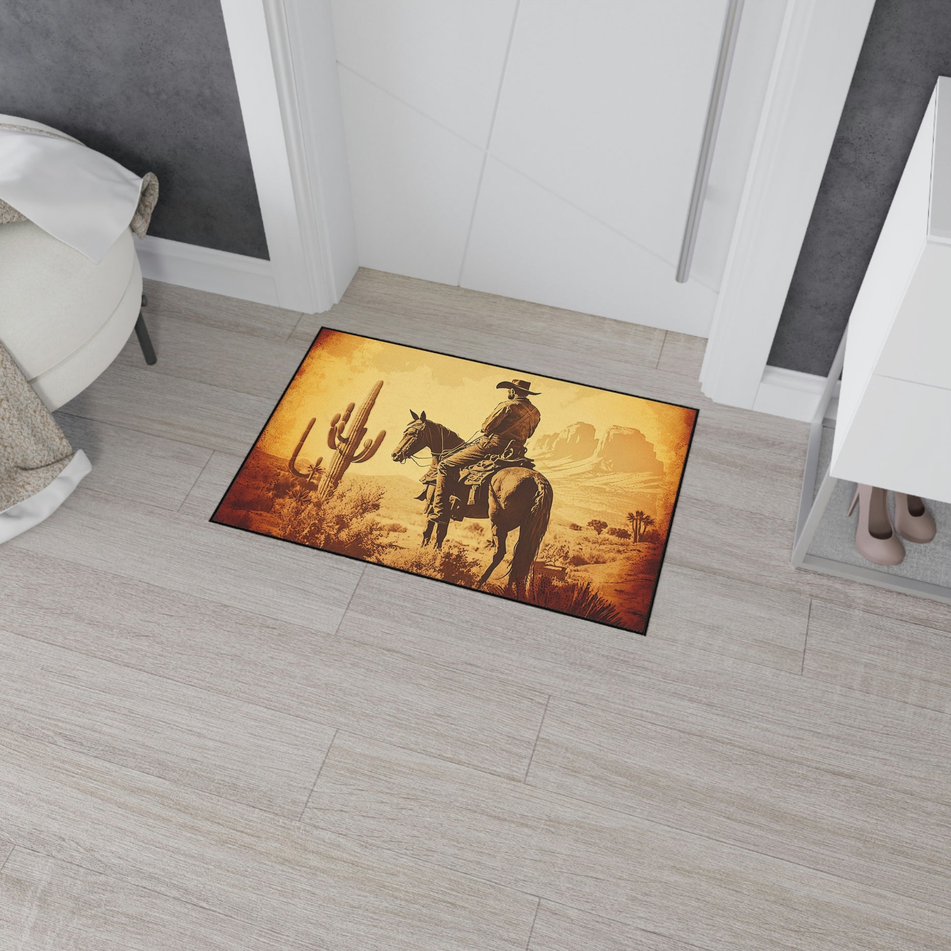 Old American West cowboy silhouette entrance mat