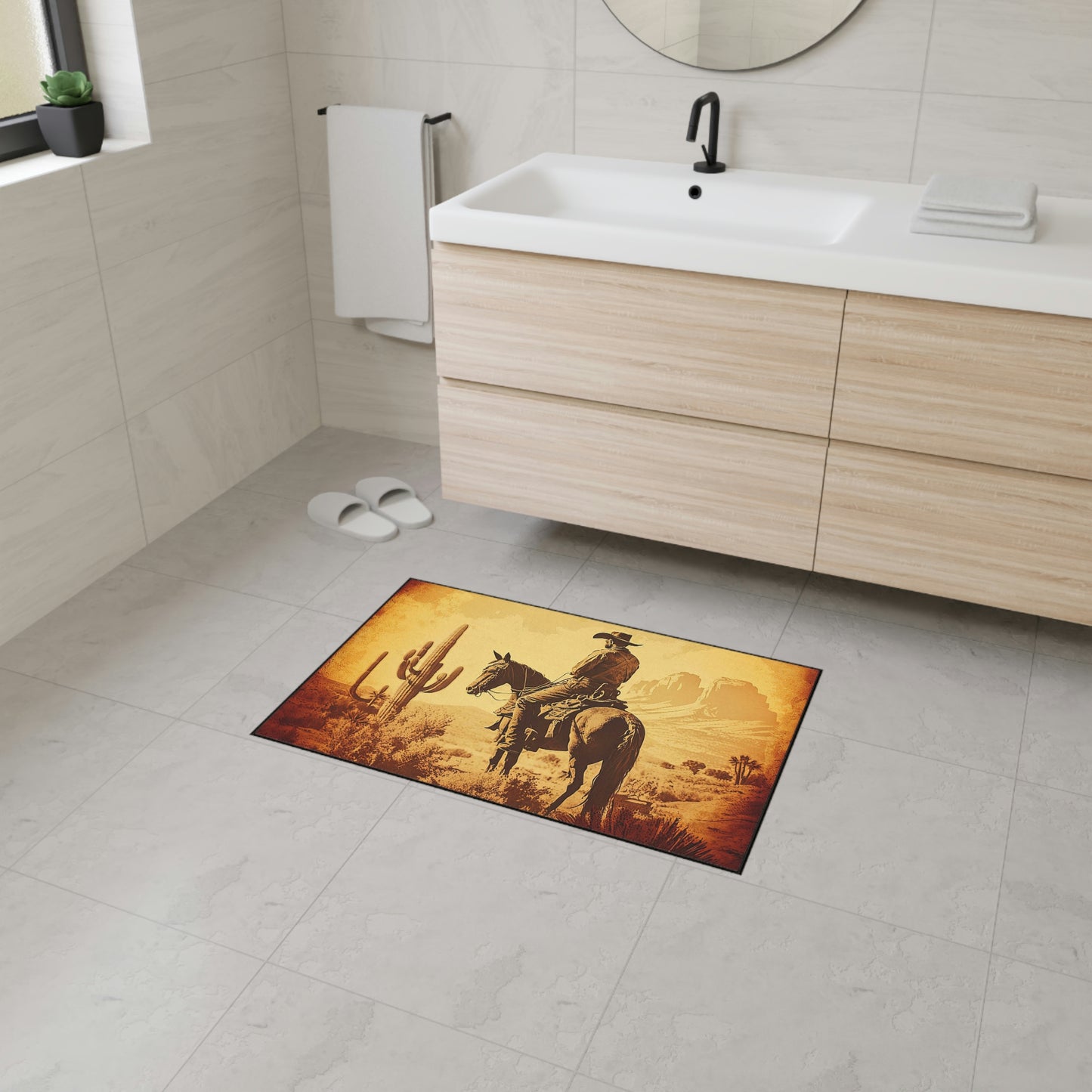 Wild West cowboy doormat for rustic entryways
