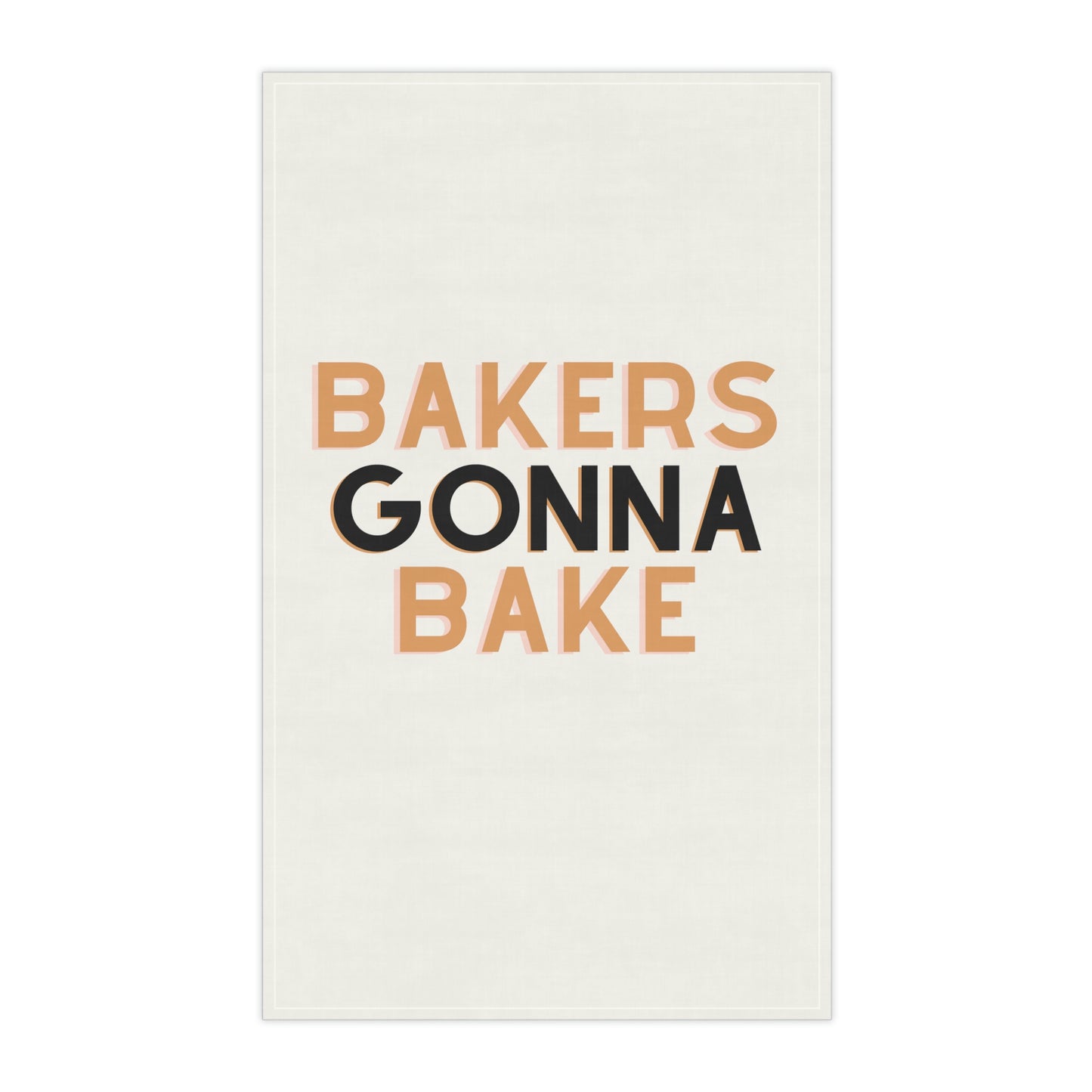 Polyester "Bakers Gonna Bake" kitchen towel displayed in a modern kitchen.