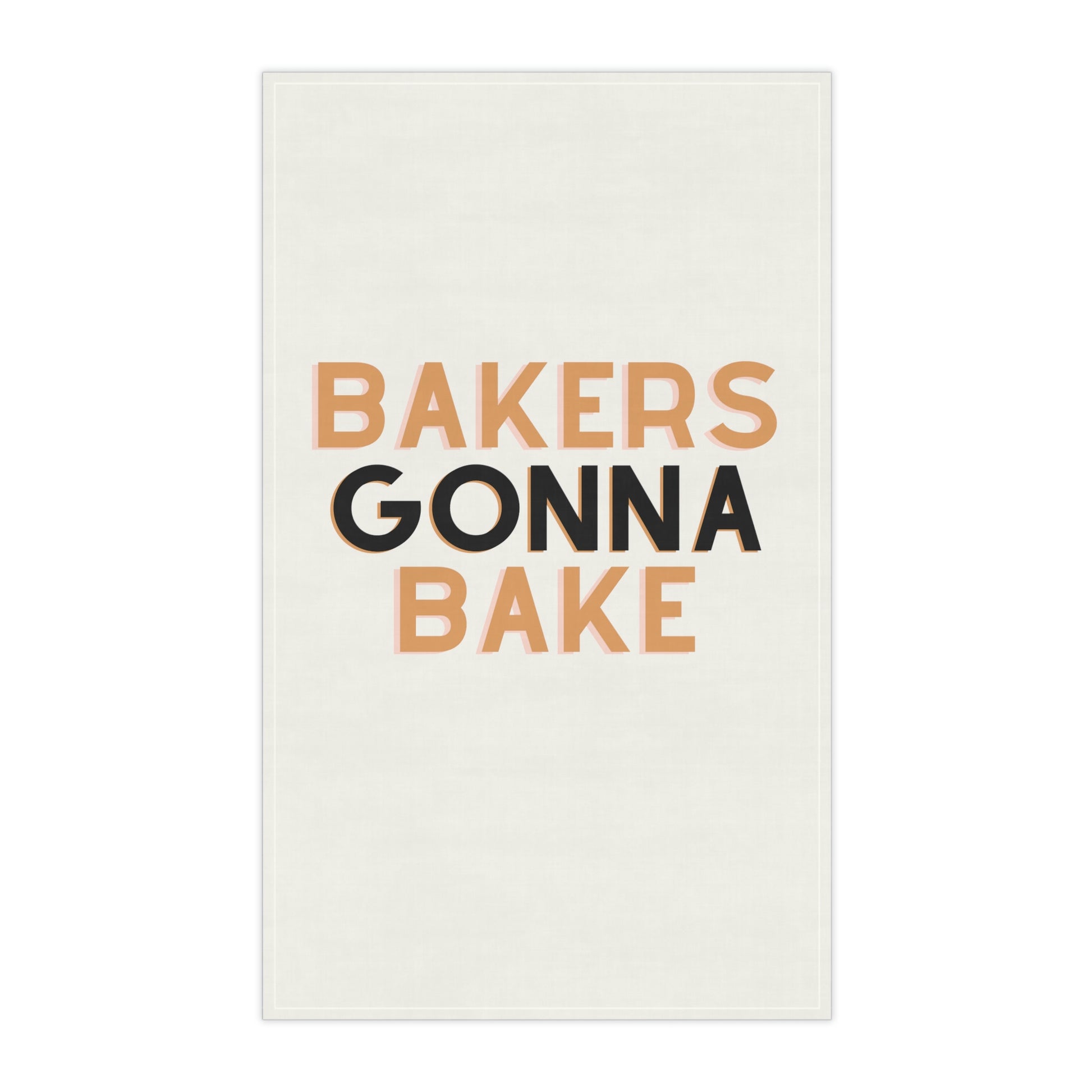 Polyester "Bakers Gonna Bake" kitchen towel displayed in a modern kitchen.