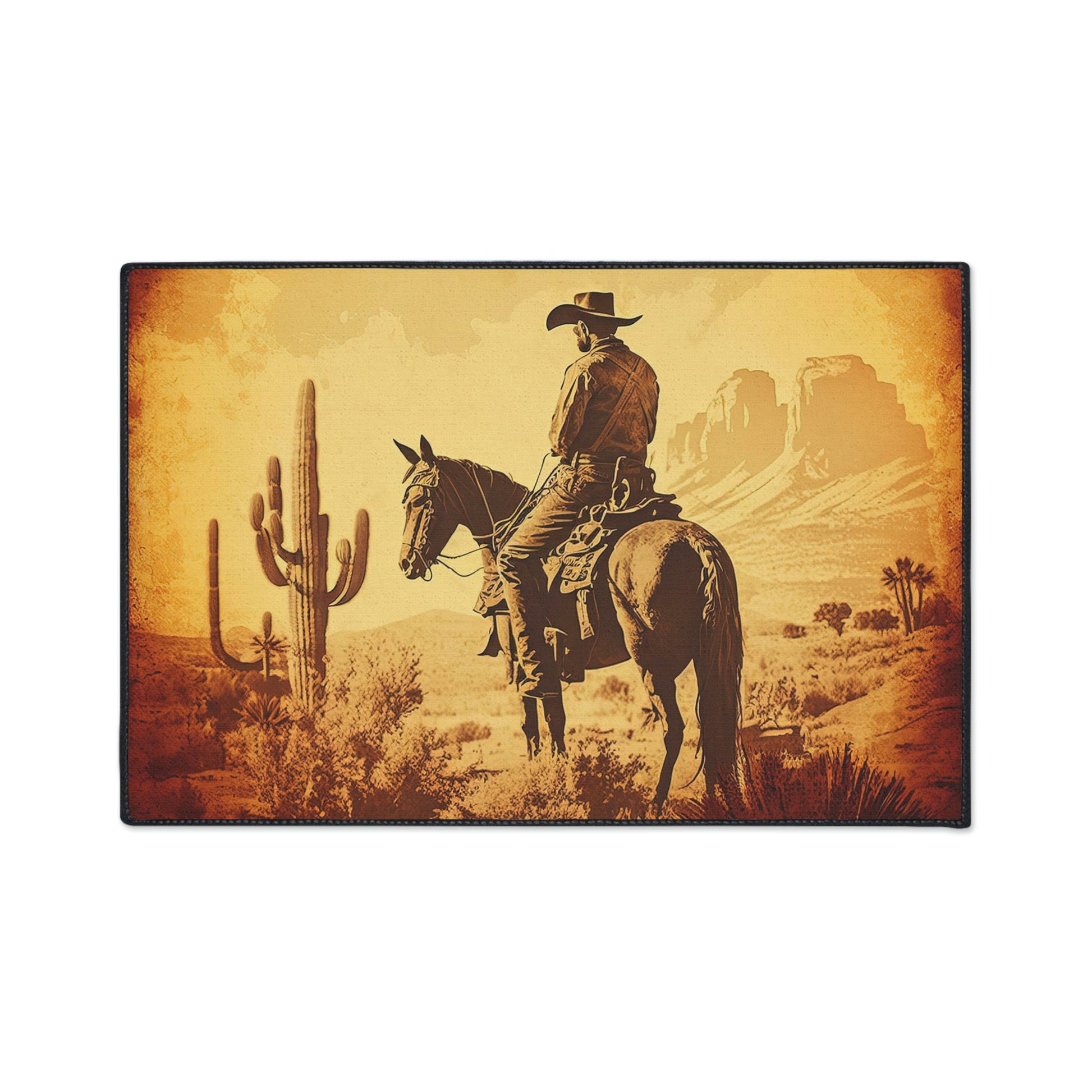 Old American West cowboy silhouette entrance mat