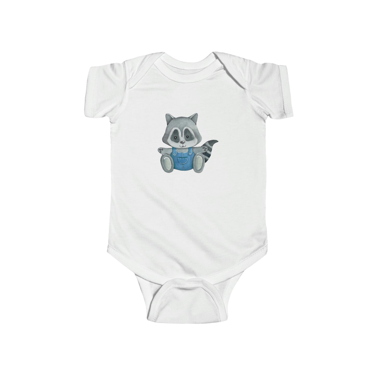 Baby Bodysuit with Cute Raccoon in Blue Overalls
