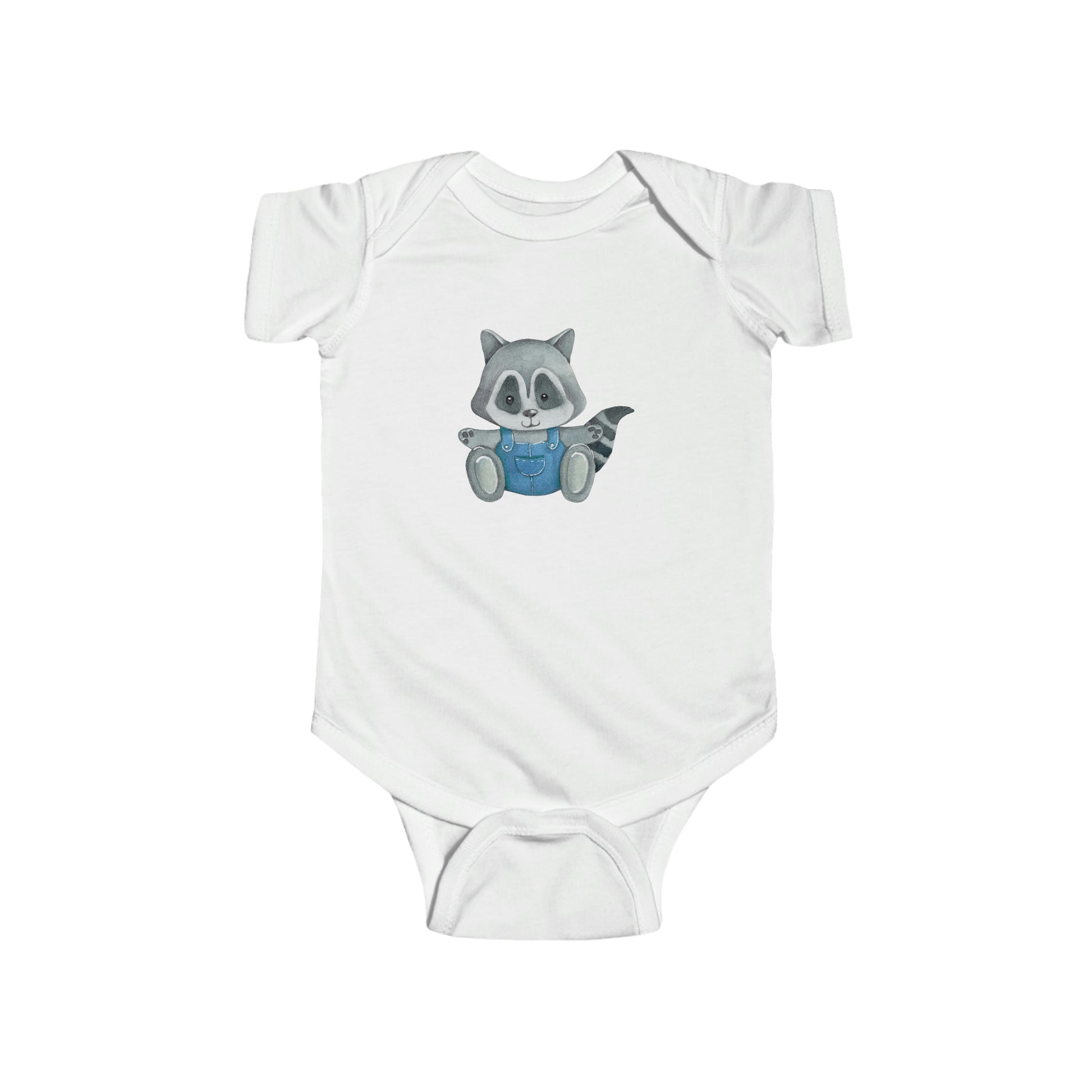 Baby Bodysuit with Cute Raccoon in Blue Overalls
