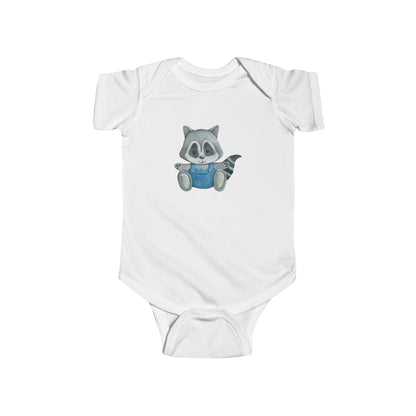 Baby Bodysuit with Cute Raccoon in Blue Overalls
