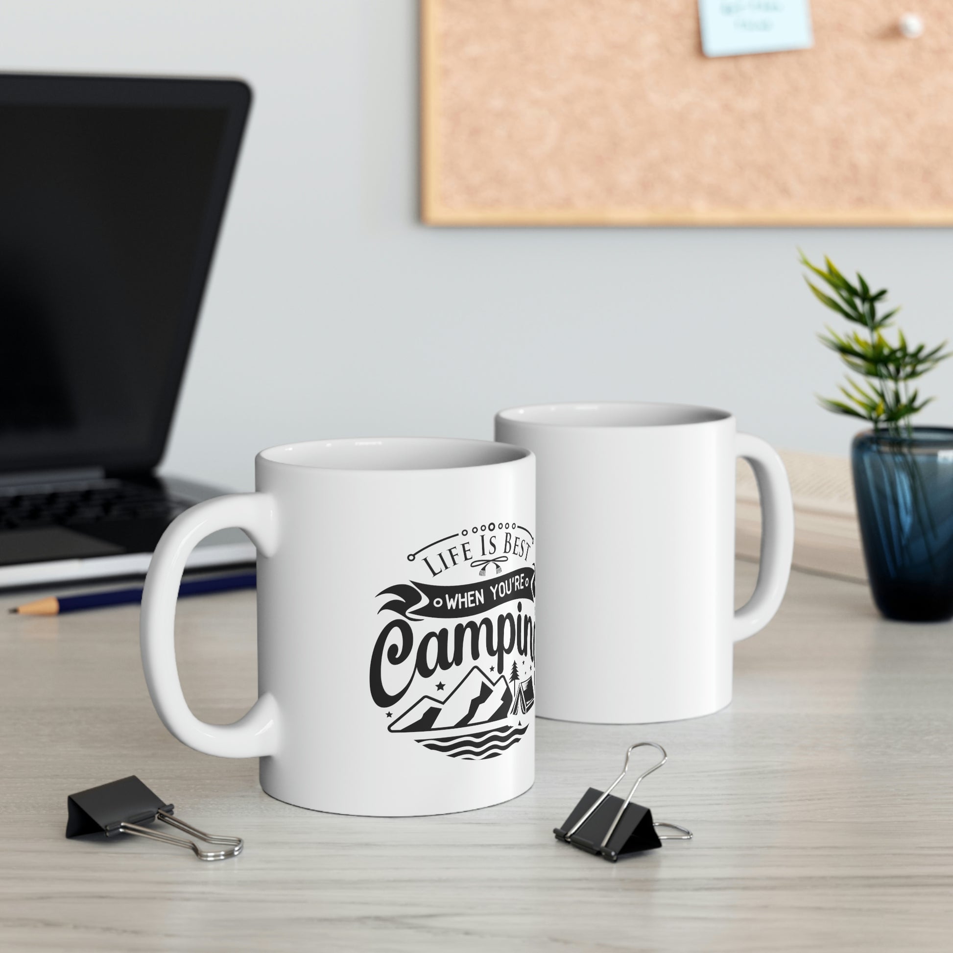 Mountain range and lake design camping mug
