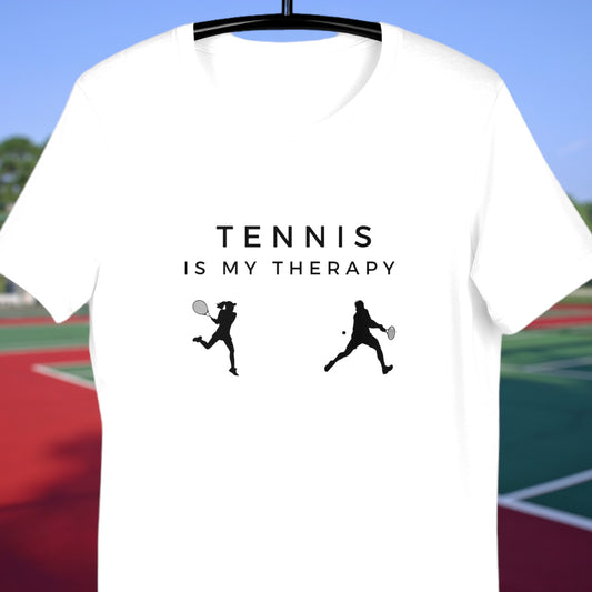 Tennis shirt with "Tennis is My Therapy" text
