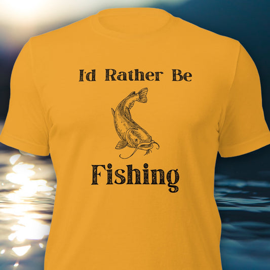 Catfish graphic tee with I'd Rather Be Fishing text
