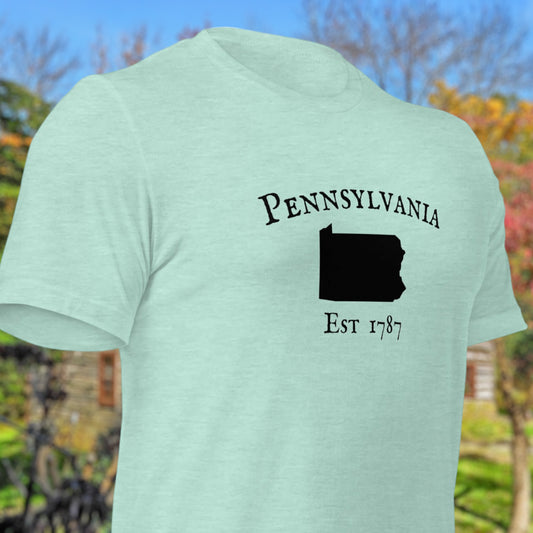 Pennsylvania t-shirt with state outline and est. date
