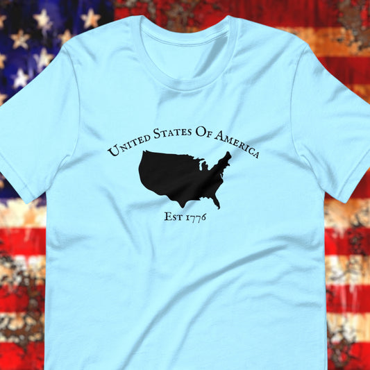 United States of America shirt with USA outline and 1776 date
