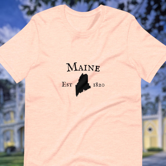 Maine t-shirt with state outline and est date
