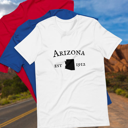 Arizona shirt with state outline and est. date

