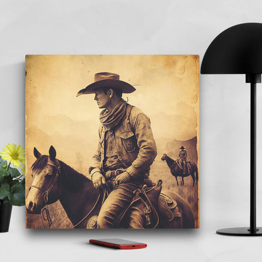 Cowboy riding horse western canvas art