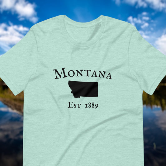 Montana shirt with state outline and established date graphic
