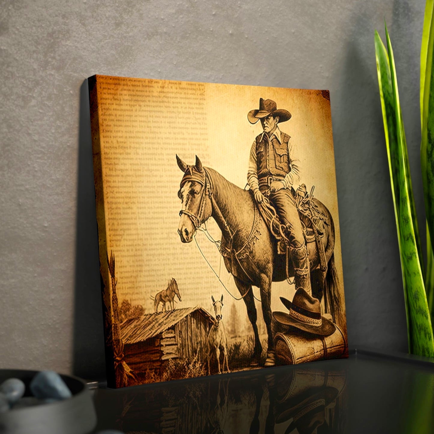 "Western Cowboy On Horse" Rustic Canvas Wall Art - Weave Got Gifts - Unique Gifts You Won’t Find Anywhere Else!