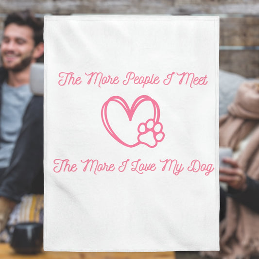 Pink dog lover blanket with heart and paw print design
