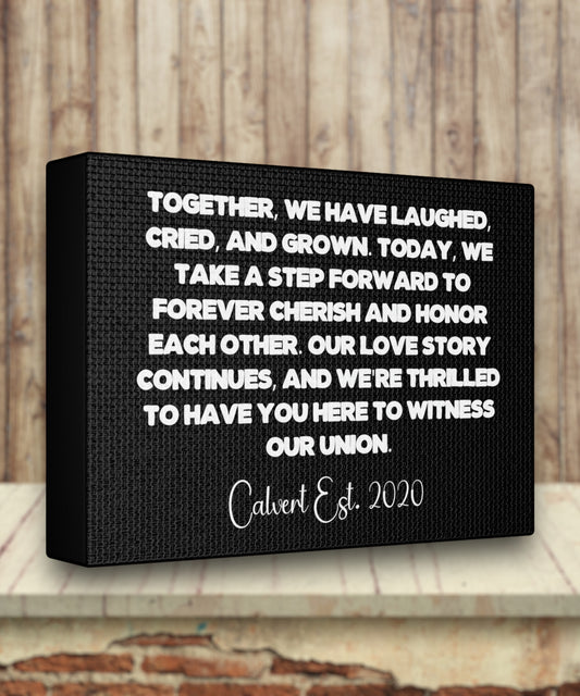 Custom wedding day canvas art with personalized vows

