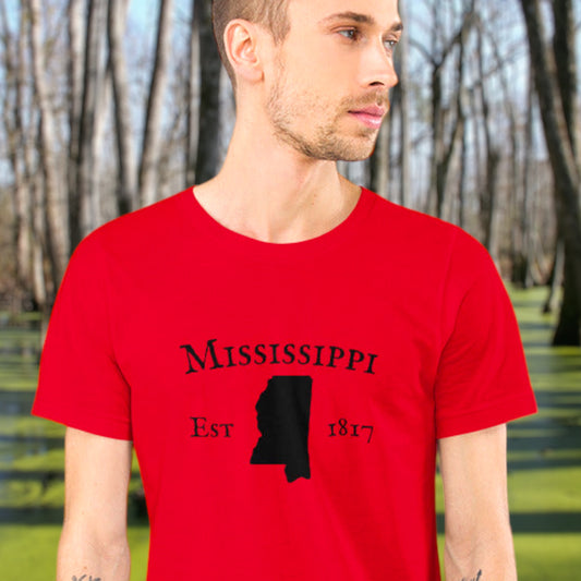 Mississippi shirt with state outline and established date
