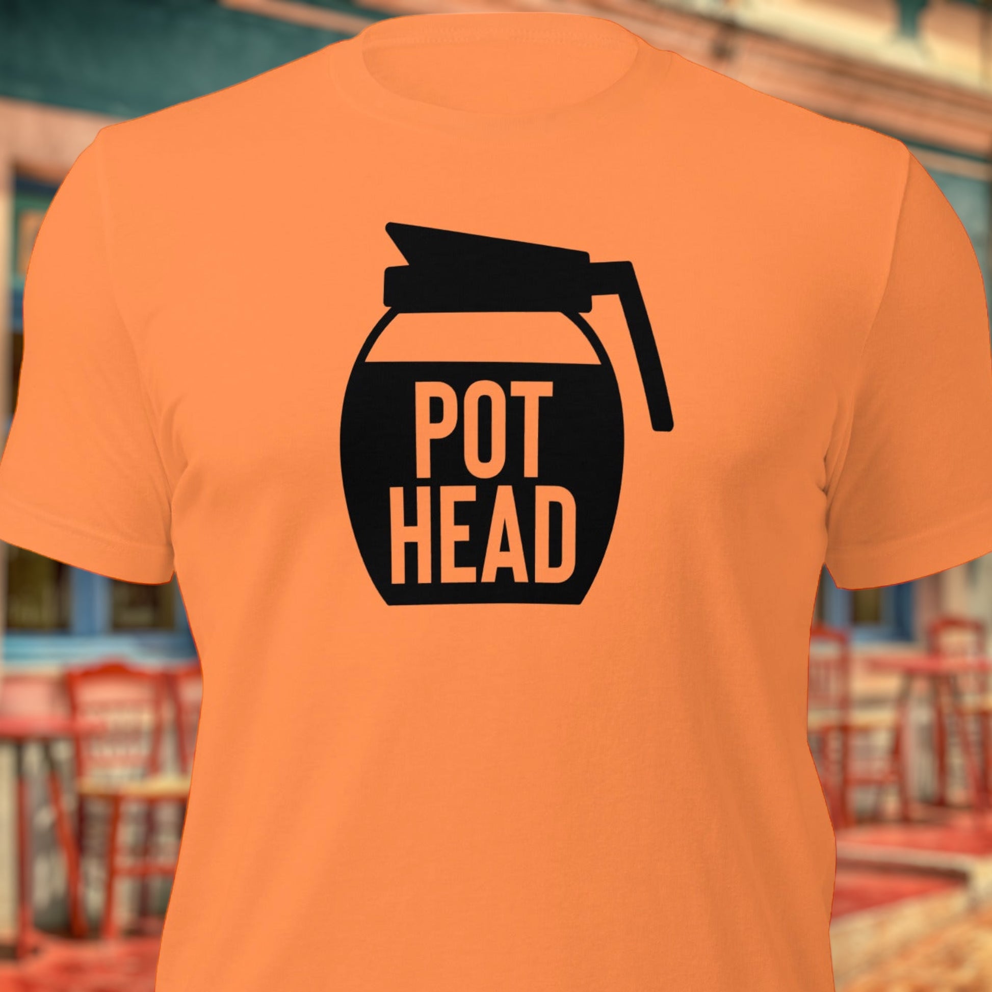 "Humorous 'Pot Head' coffee lover t-shirt design."
