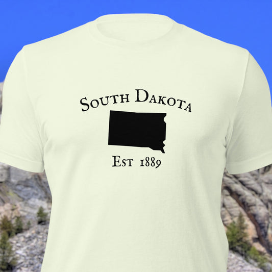 South Dakota shirt with state outline and established date graphic
