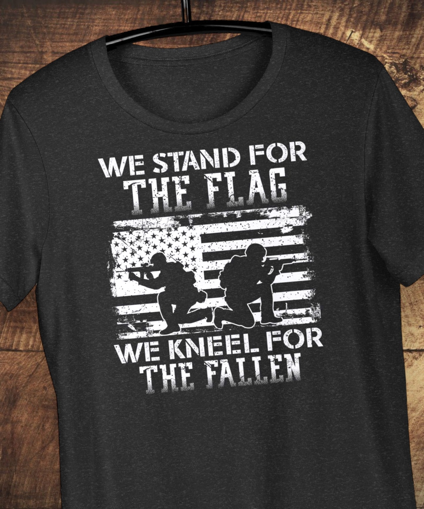 Stand for the Flag shirt with distressed American flag and soldier graphic.

