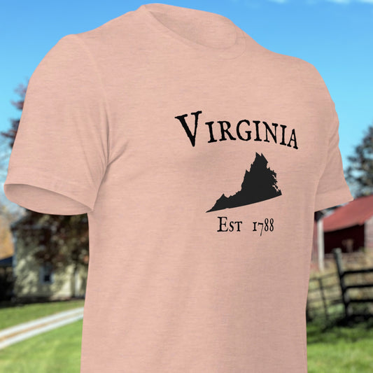 Virginia t-shirt with state outline and established date
