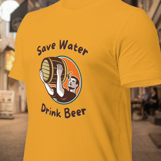Save water drink beer shirt with bold and funny text design
