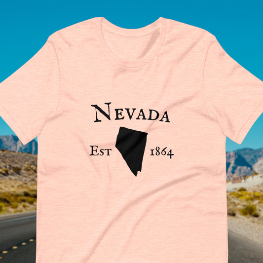 Nevada t-shirt with state outline and est. date 1864

