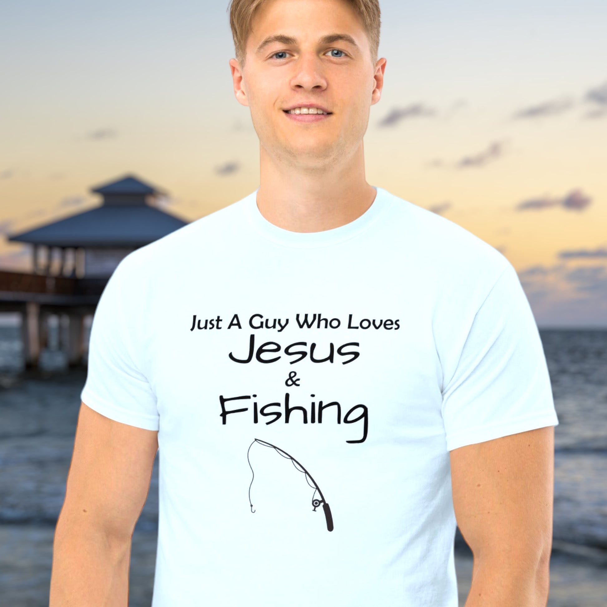 "Just A Guy Who Loves Jesus & Fishing" T-Shirt - Weave Got Gifts - Unique Gifts You Won’t Find Anywhere Else!