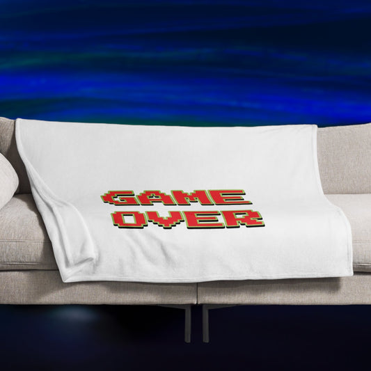 Gamer throw blanket with "GAME OVER" text in red and green
