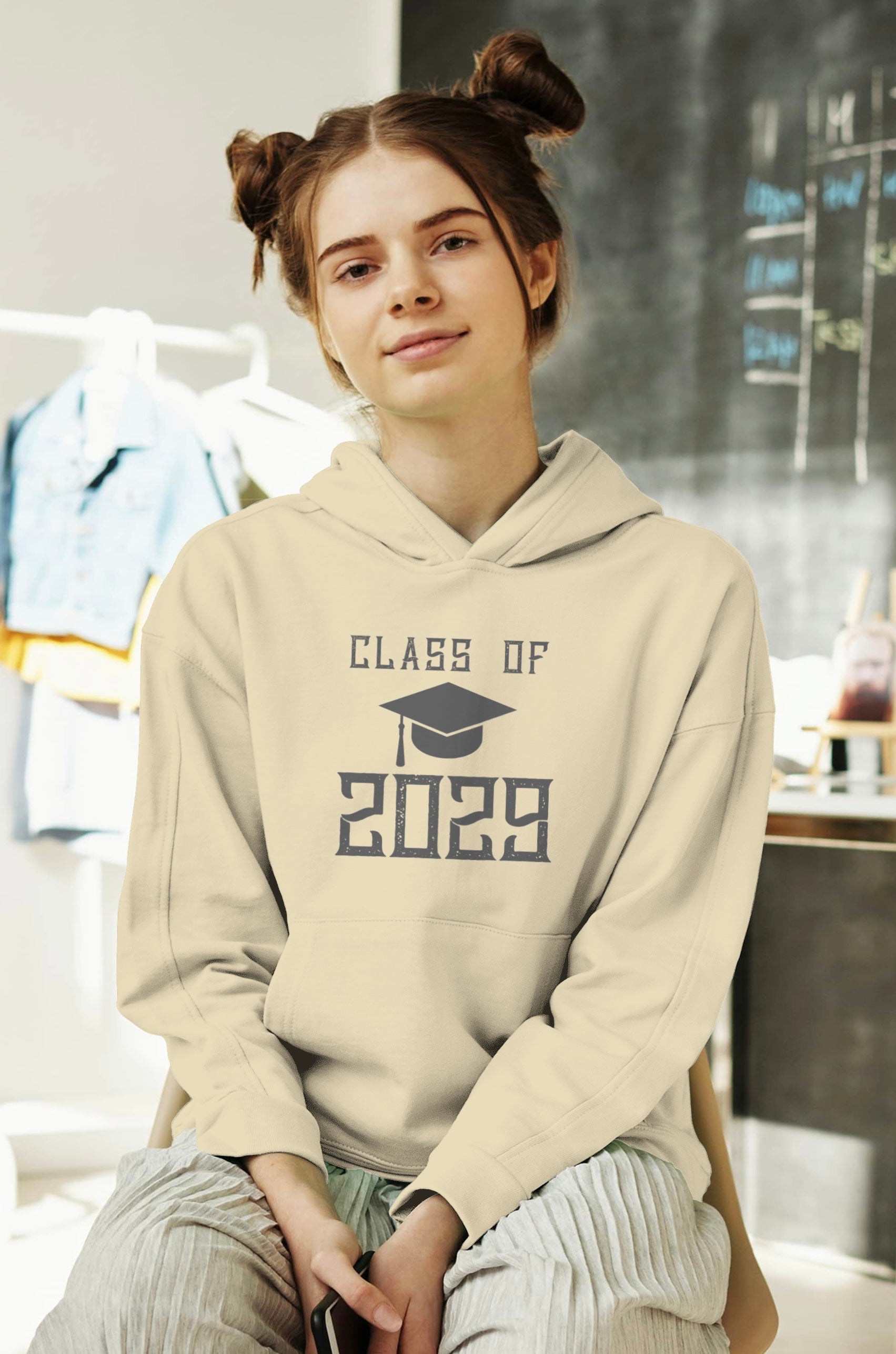 Class of 2029 graduation hoodie in bold lettering
