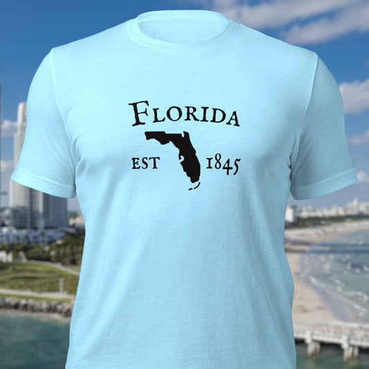Florida established 1845 cotton t-shirt on a beach background