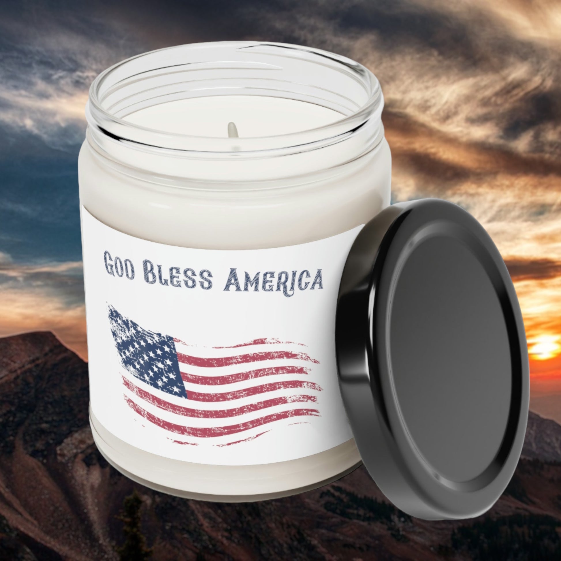 God Bless America candle with American flag design