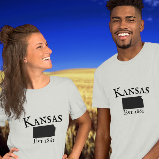 Kansas t-shirt with state outline and est date
