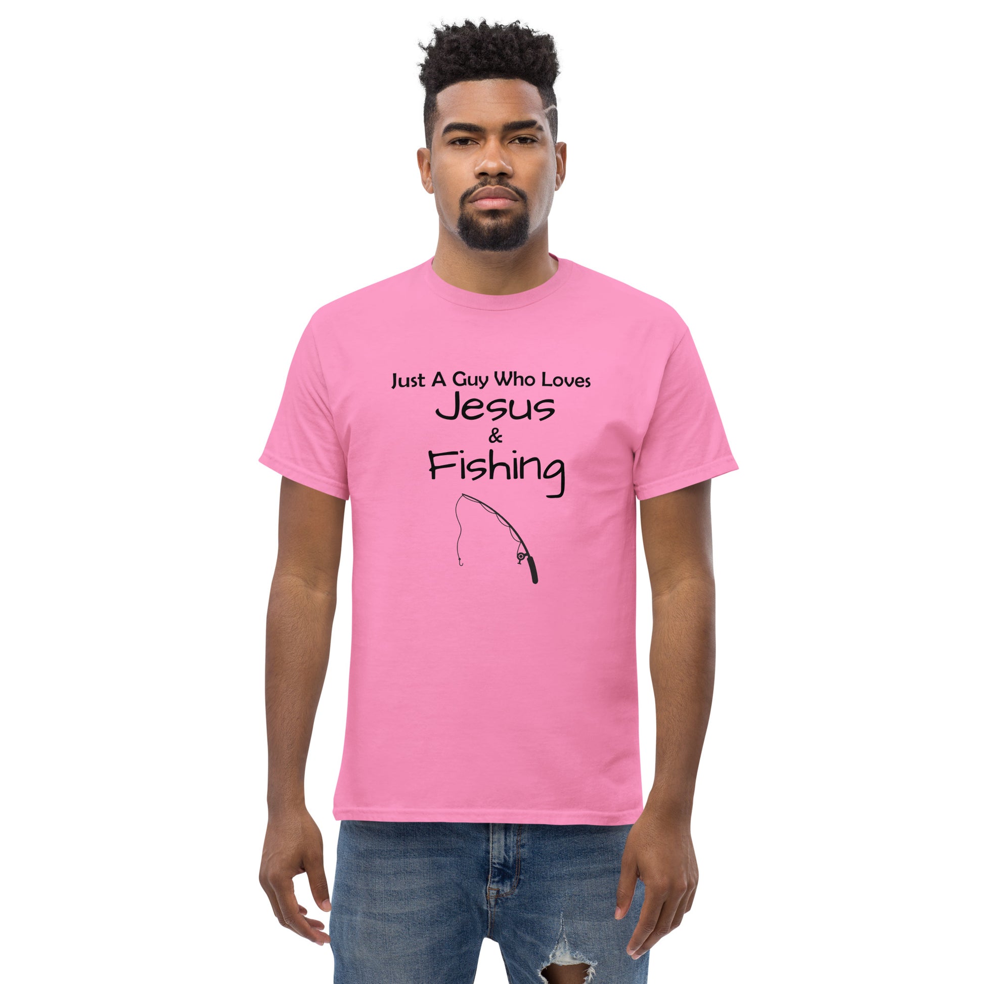 "Just A Guy Who Loves Jesus & Fishing" T-Shirt - Weave Got Gifts - Unique Gifts You Won’t Find Anywhere Else!