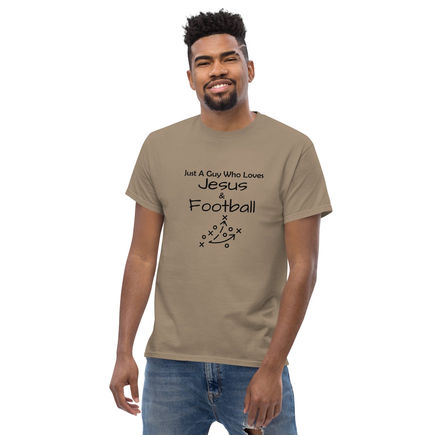 "Just A Guy Who Loves Jesus & Football" T-Shirt - Weave Got Gifts - Unique Gifts You Won’t Find Anywhere Else!