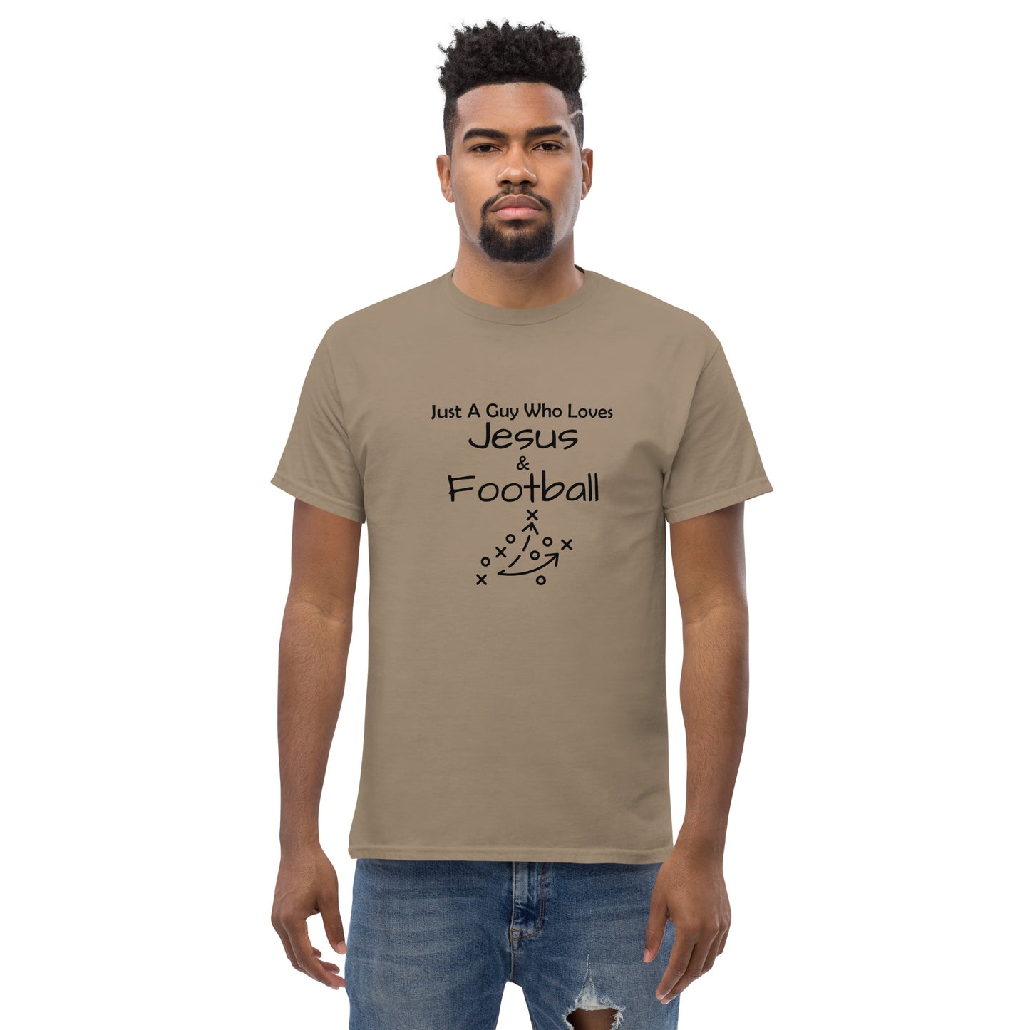 "Just A Guy Who Loves Jesus & Football" T-Shirt - Weave Got Gifts - Unique Gifts You Won’t Find Anywhere Else!