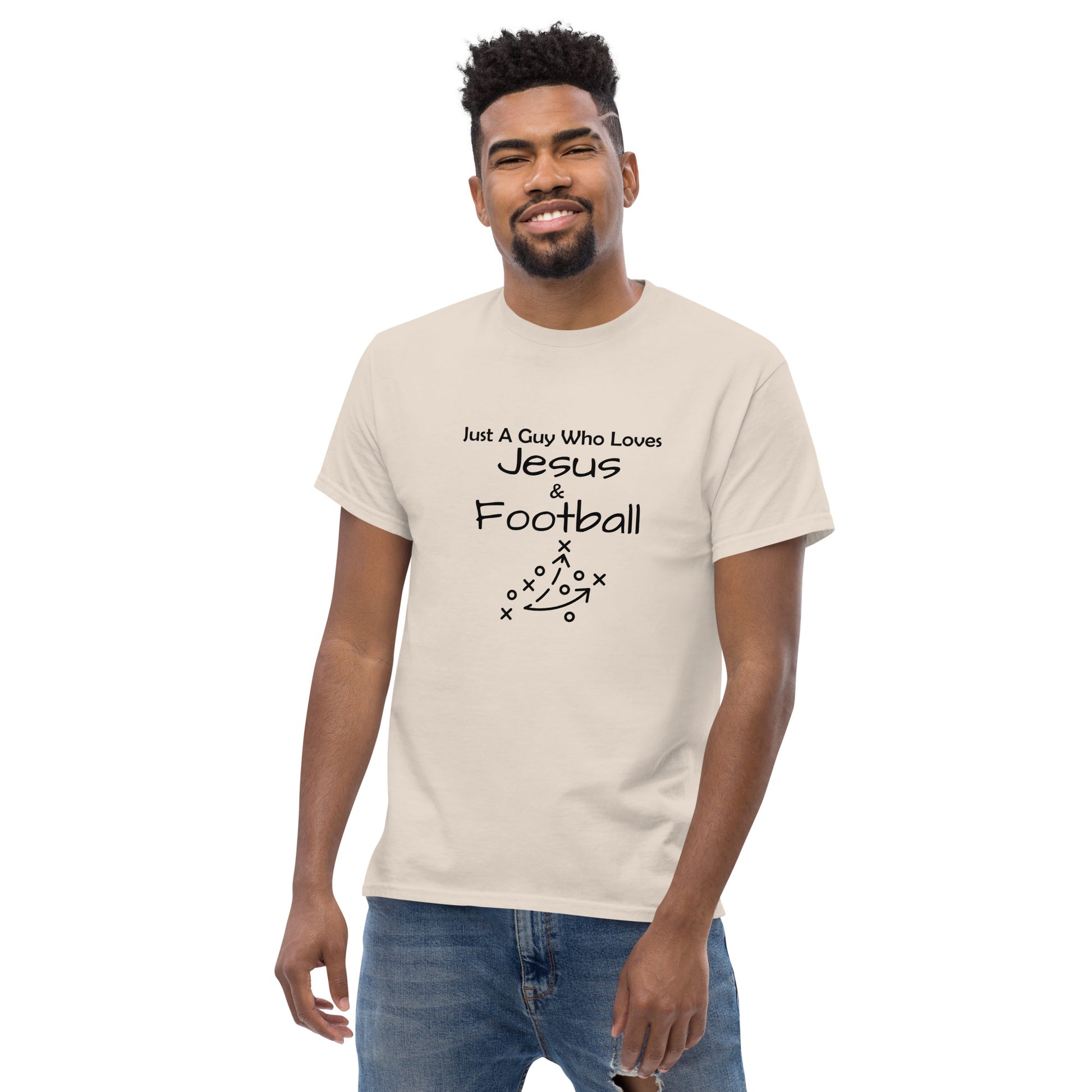 "Just A Guy Who Loves Jesus & Football" T-Shirt - Weave Got Gifts - Unique Gifts You Won’t Find Anywhere Else!