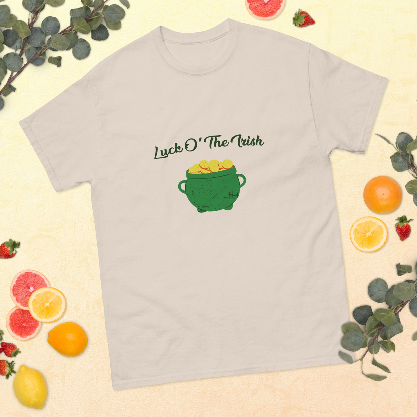 "Luck O’ The Irish" men's t-shirt with taped neck and shoulders