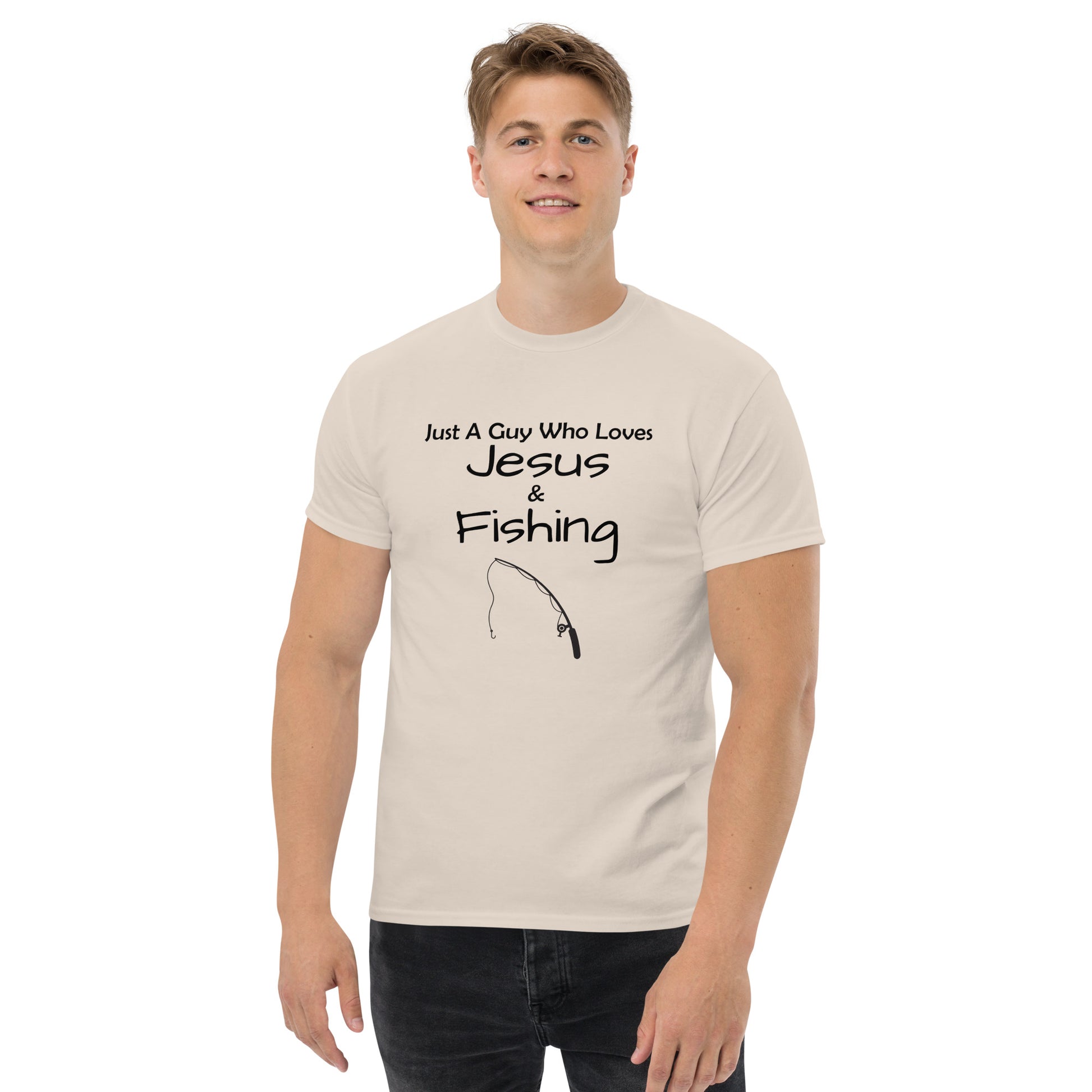 "Just A Guy Who Loves Jesus & Fishing" T-Shirt - Weave Got Gifts - Unique Gifts You Won’t Find Anywhere Else!