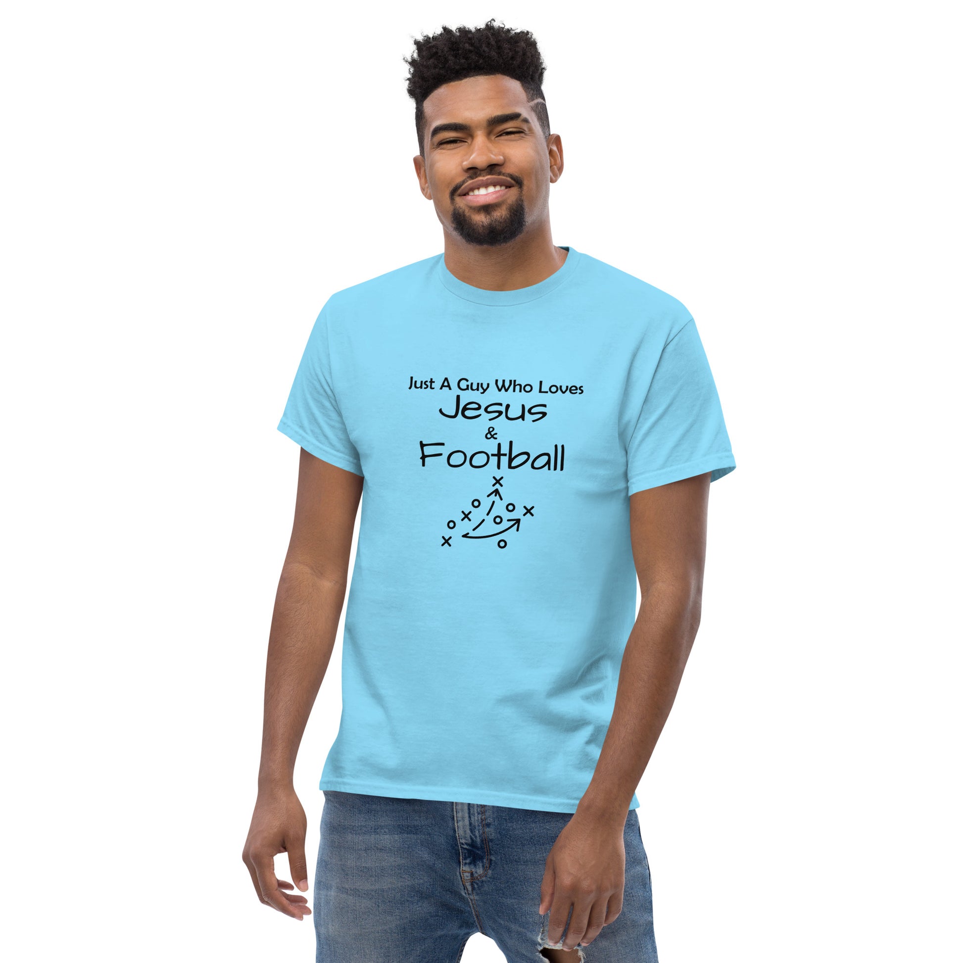 "Just A Guy Who Loves Jesus & Football" T-Shirt - Weave Got Gifts - Unique Gifts You Won’t Find Anywhere Else!