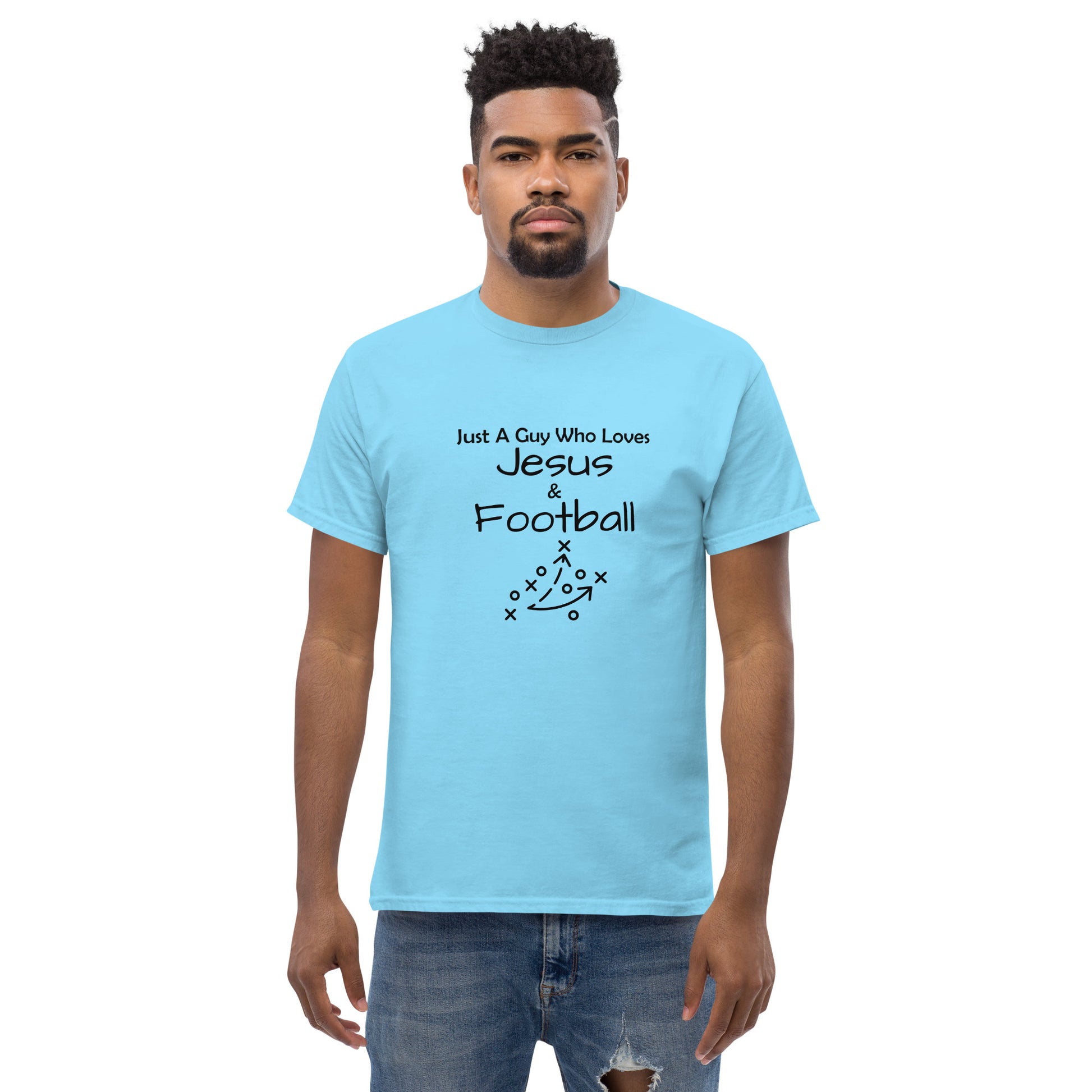 "Just A Guy Who Loves Jesus & Football" T-Shirt - Weave Got Gifts - Unique Gifts You Won’t Find Anywhere Else!