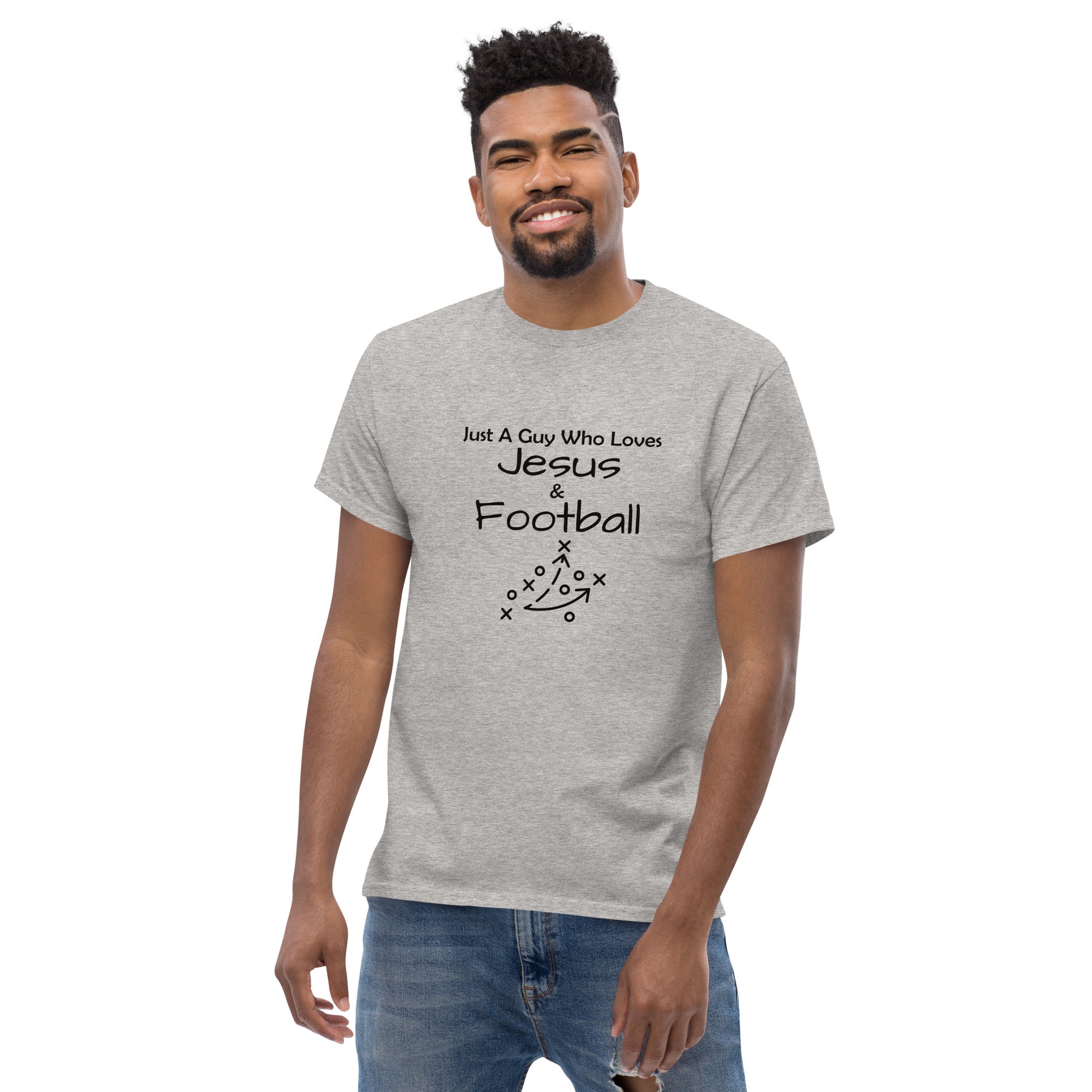 "Just A Guy Who Loves Jesus & Football" T-Shirt - Weave Got Gifts - Unique Gifts You Won’t Find Anywhere Else!