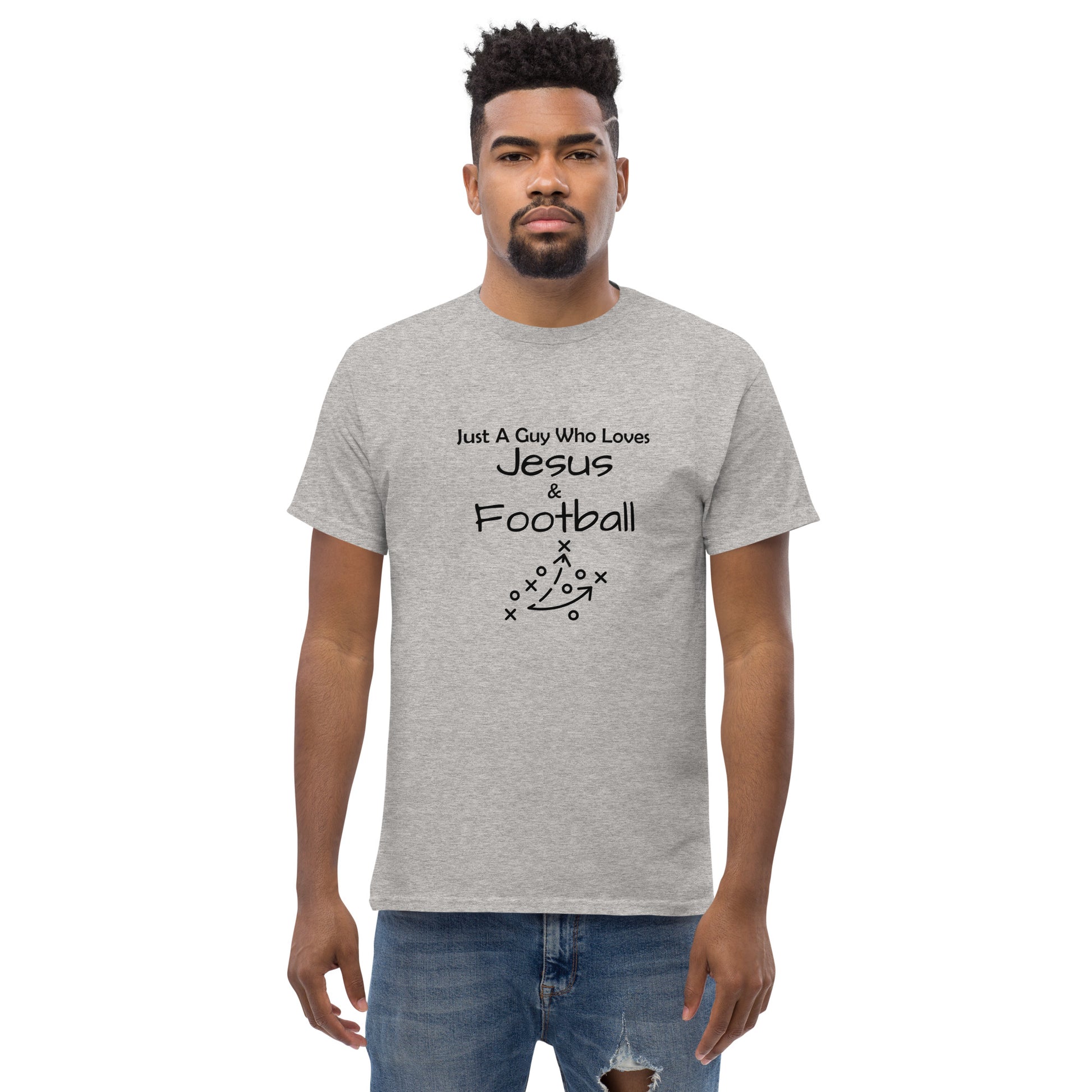 "Just A Guy Who Loves Jesus & Football" T-Shirt - Weave Got Gifts - Unique Gifts You Won’t Find Anywhere Else!