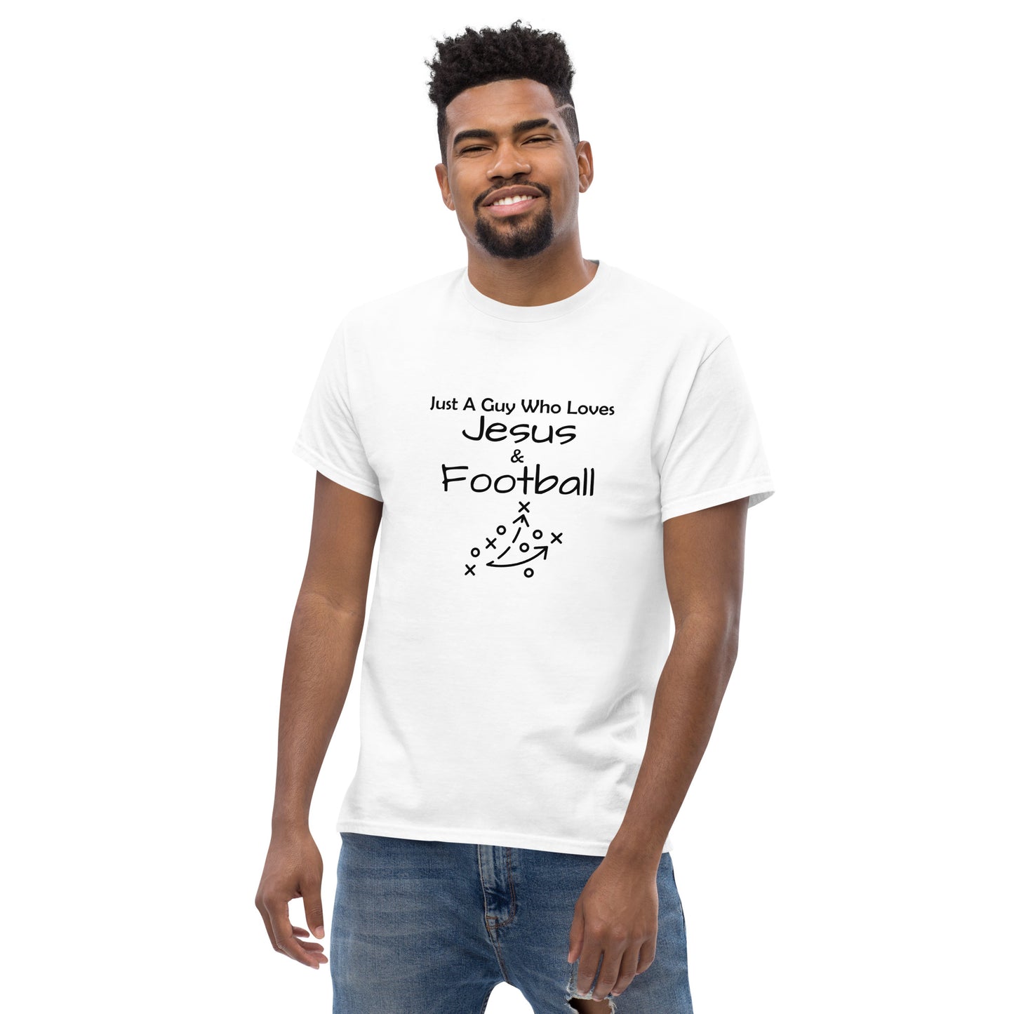 "Just A Guy Who Loves Jesus & Football" T-Shirt - Weave Got Gifts - Unique Gifts You Won’t Find Anywhere Else!