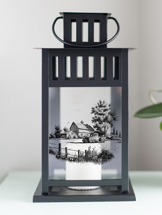 Farmhouse metal and glass lantern
