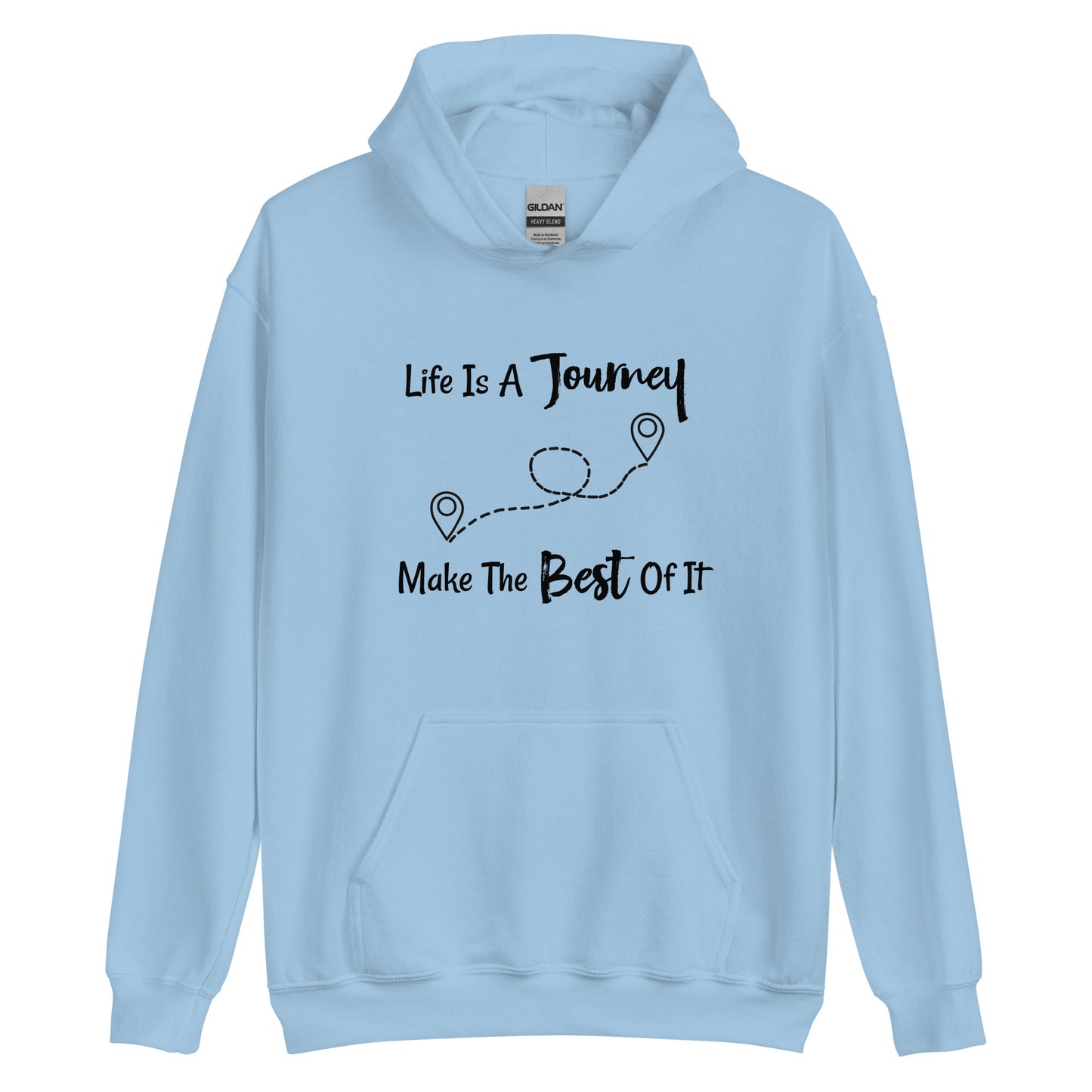 Wanderlust-themed hoodie with motivational quote
