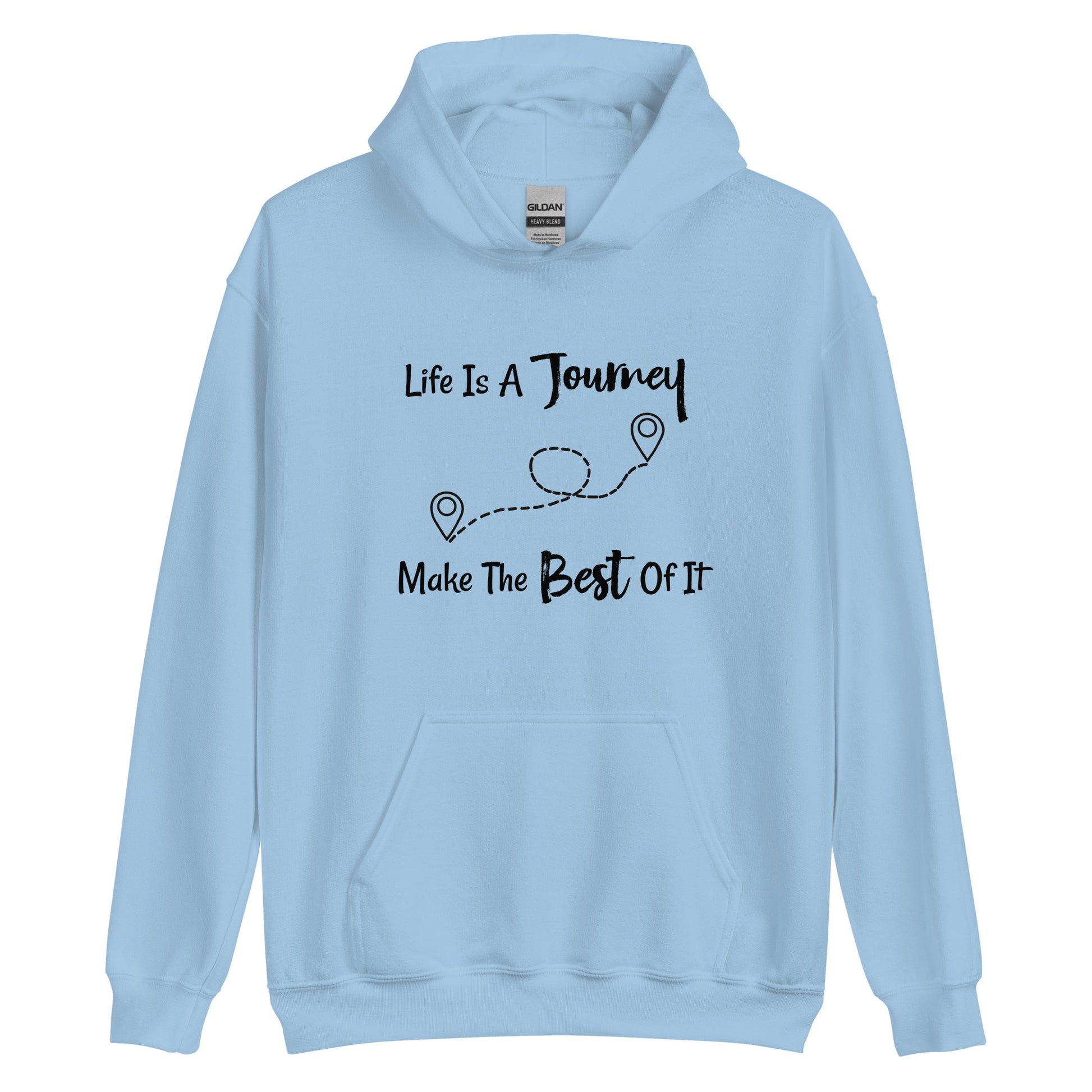 Wanderlust-themed hoodie with motivational quote
