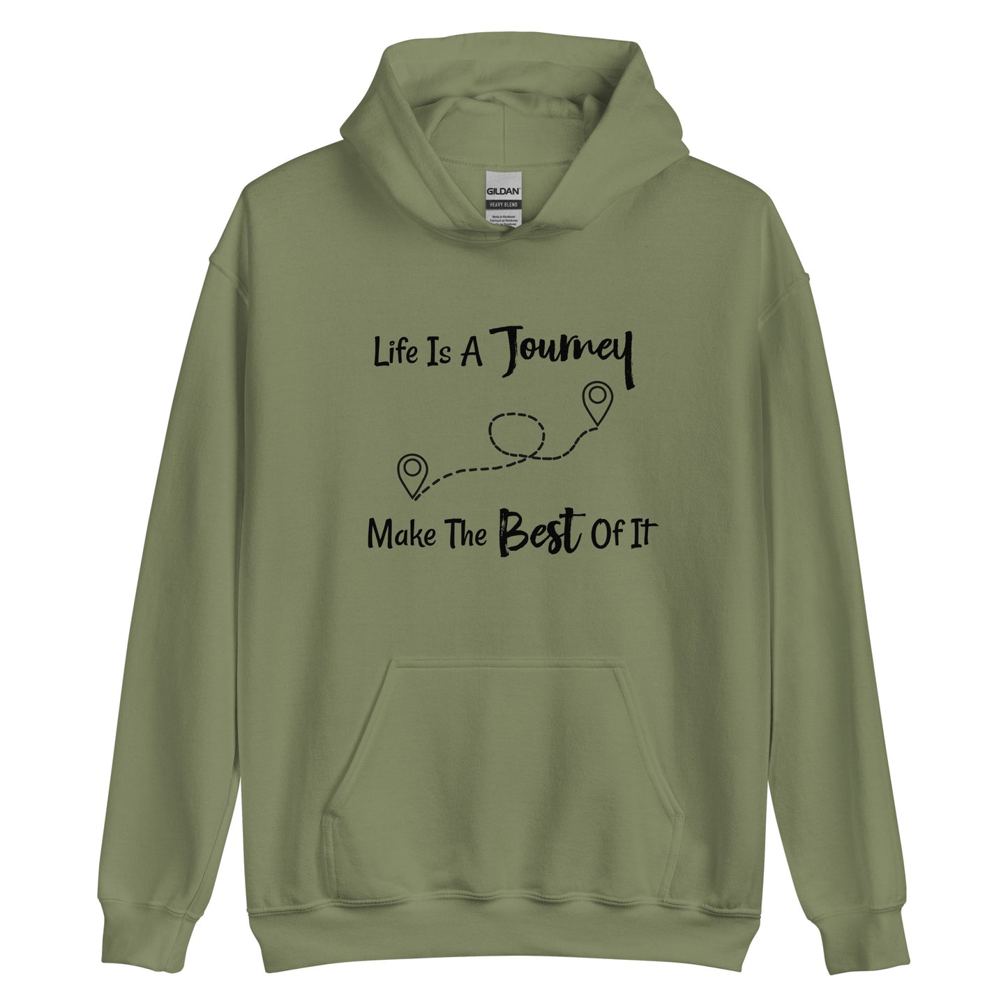 Inspirational adventure hoodie with life quote design
