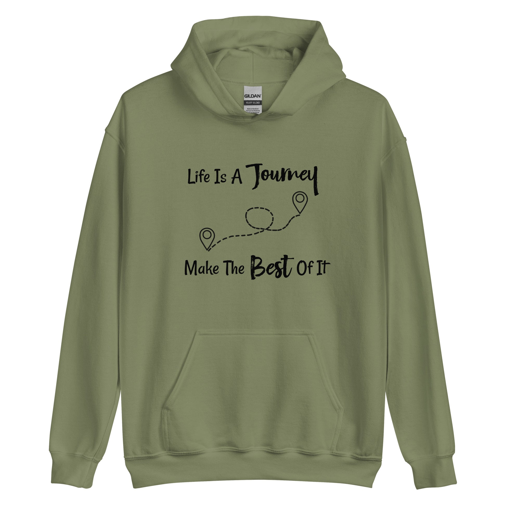Inspirational adventure hoodie with life quote design
