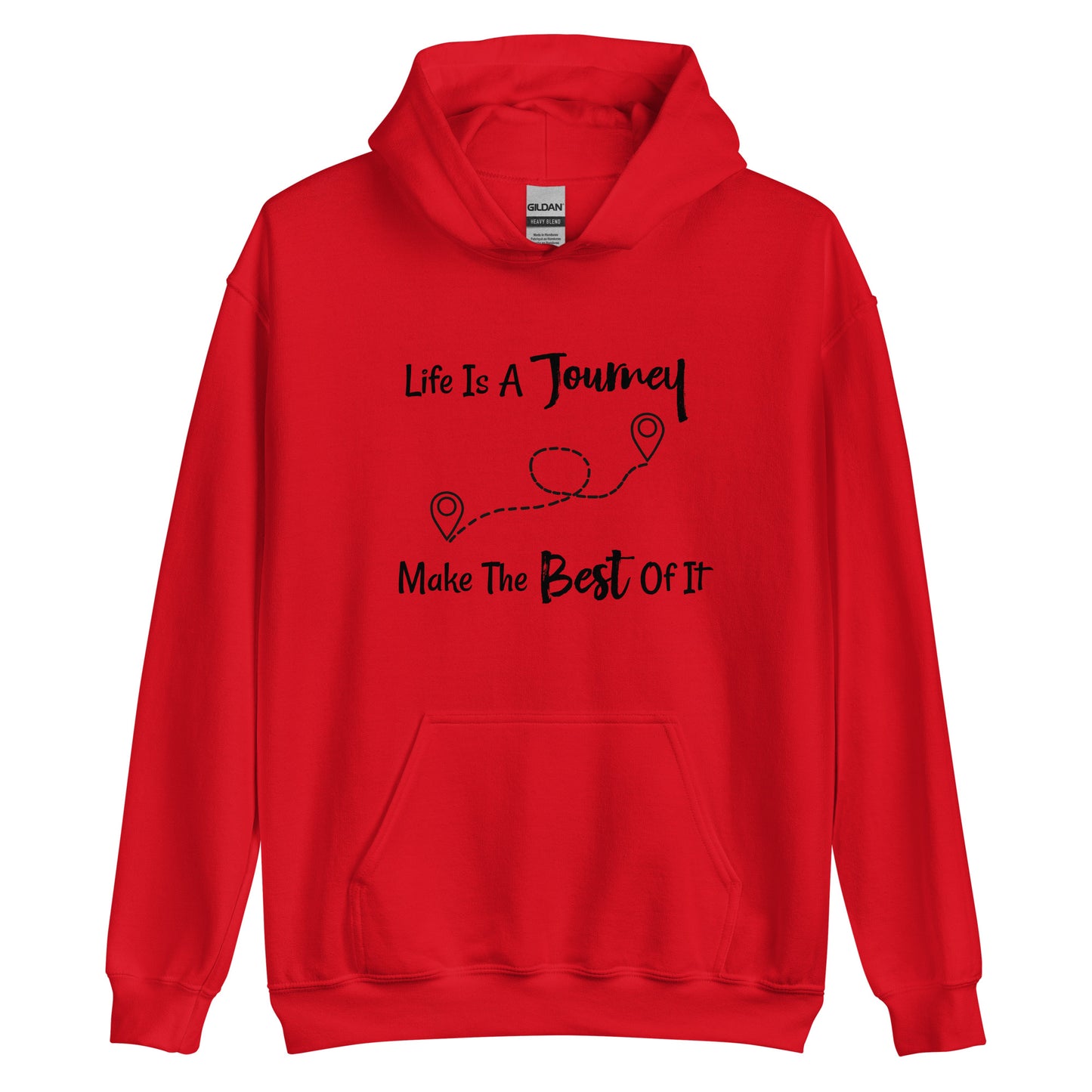Hoodie with "Life is a Journey, Make the Best of It" text and adventure theme
